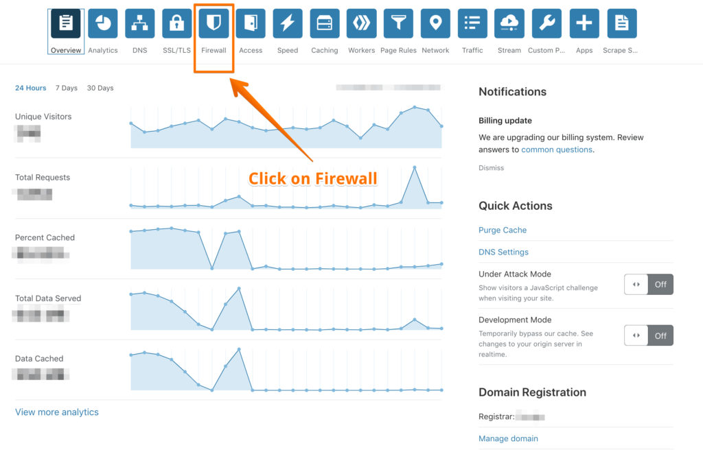 Cloudflare - Click on Firewall